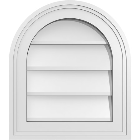 Ekena Millwork Round Top Surface Mount PVC Gable Vent w/ 2"W x 1-1/2"P Brickmould Frame, 14"W x 16"H GVPRT14X1602SN
